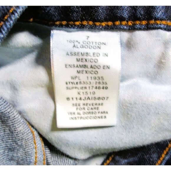 Arizona Women's Blue Denim Jeans Pockets Gold Stitching Cotton Size 7 Mid-Rise - Picture 5 of 6